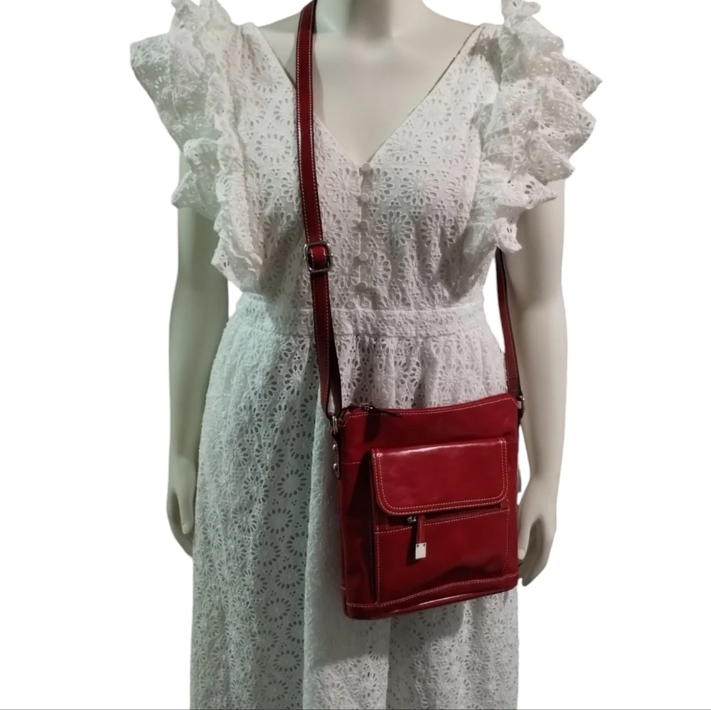 Giani Bernini Glazed RED Leather‎ Crossbody Purse Handbag Casual